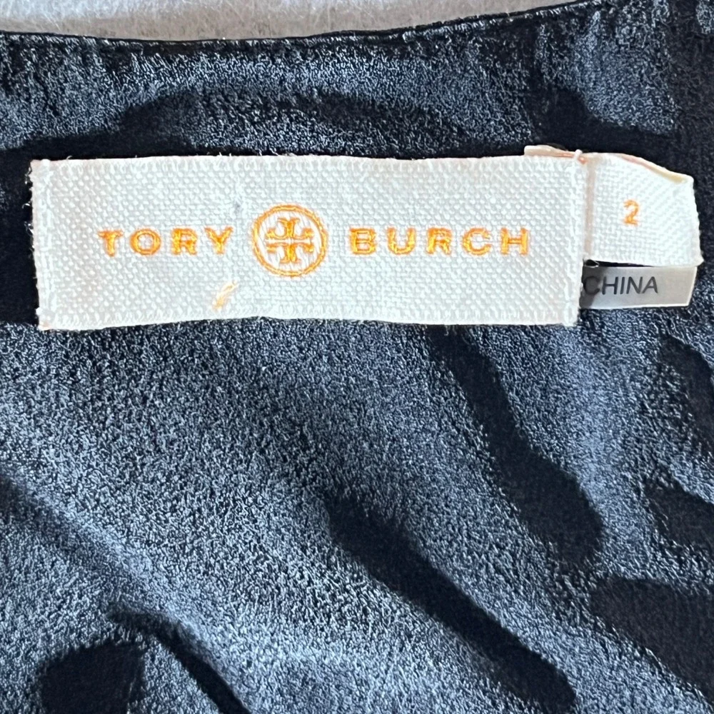 796 | Tory Burch Silk Fit Flare Empire Waist‎ Dress Charcoal 3/4 Sleeve Size 2